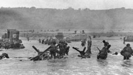 Some of the first troops to hit the beach at Normandy, France, on June 6, 1944