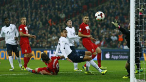 England played against Poland during their 2014 World Cup qualifying soccer match at Wembley Stadium in London October 15, 2013.