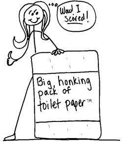 Lori and the big, honking package of toilet paper