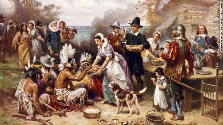 清教徒们在他们的殖民地中庆祝了首次的丰收