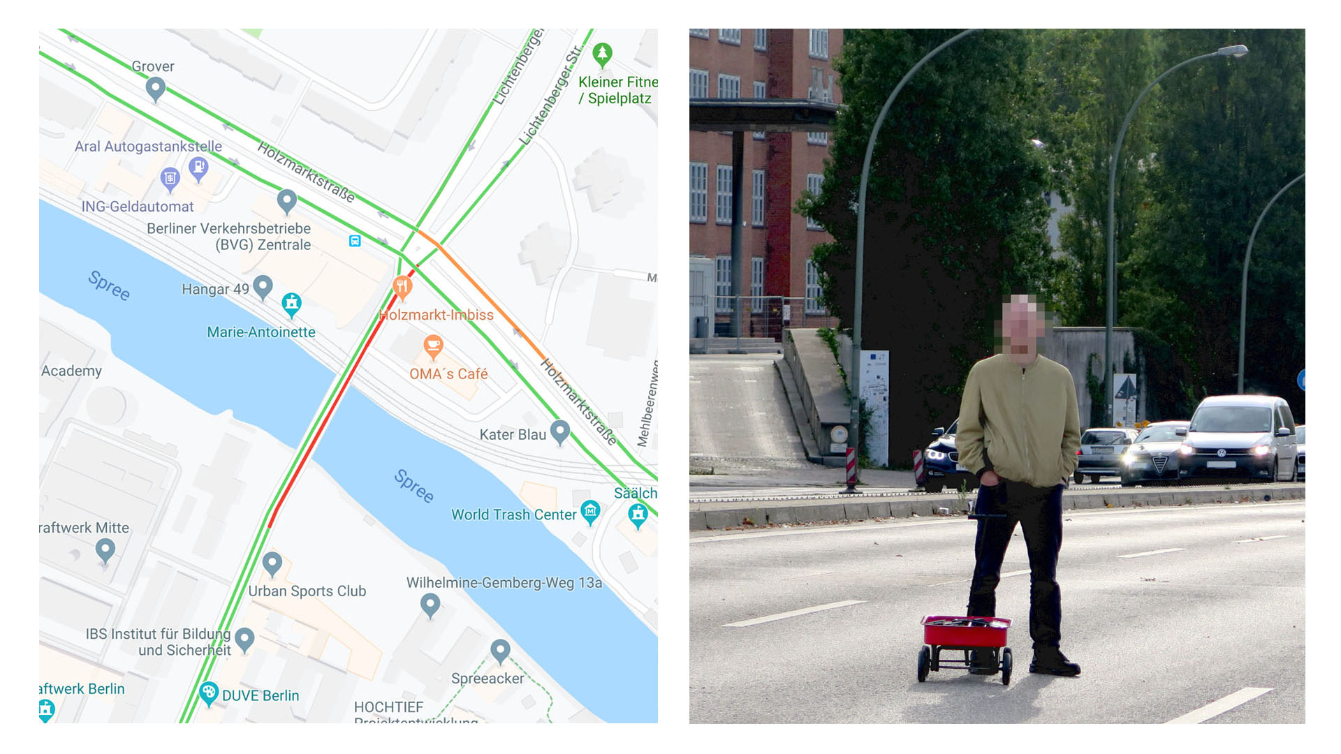 如何将一条无人街道在谷歌地图上显示为拥堵路段？