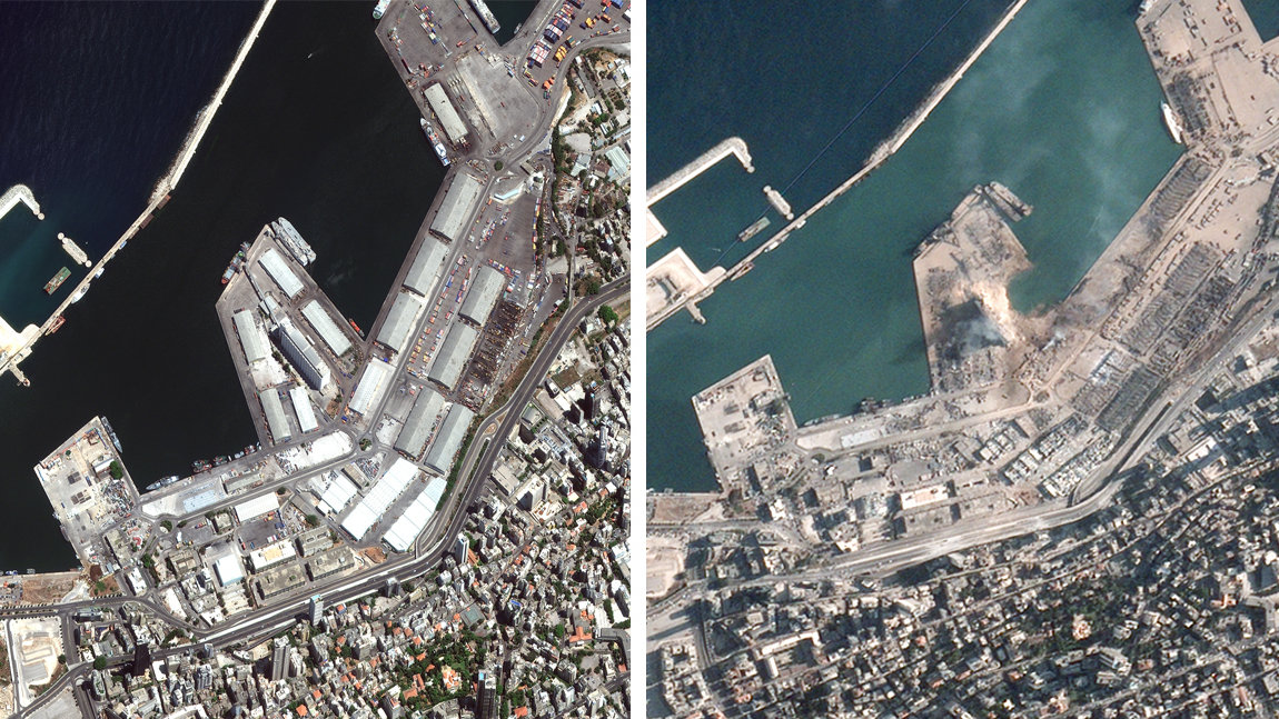 卫星图像显示了贝鲁特爆炸后的情况